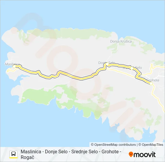 MASLINICA - DONJE SELO - SREDNJE SELO - GROHOTE - ROGAČ Bus Line Map