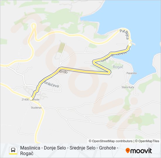 MASLINICA - DONJE SELO - SREDNJE SELO - GROHOTE - ROGAČ autobus karta linije