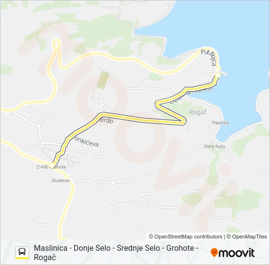 MASLINICA - DONJE SELO - SREDNJE SELO - GROHOTE - ROGAČ Bus Line Map