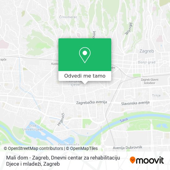 Karta Mali dom - Zagreb, Dnevni centar za rehabilitaciju Djece i mladeži