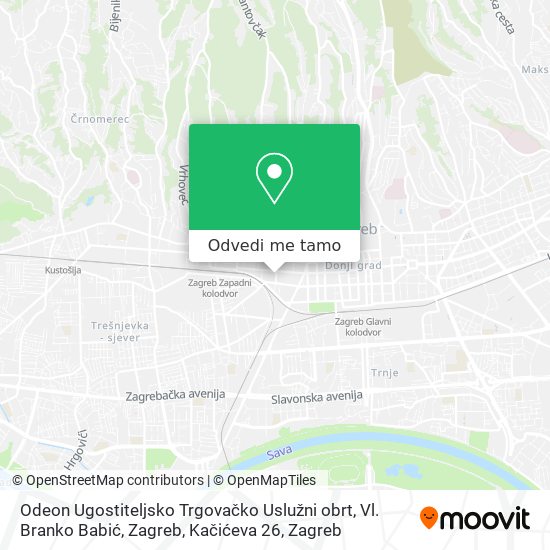 Karta Odeon Ugostiteljsko Trgovačko Uslužni obrt, Vl. Branko Babić, Zagreb, Kačićeva 26