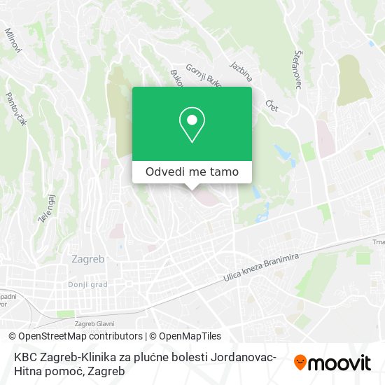 Karta KBC Zagreb-Klinika za plućne bolesti Jordanovac-Hitna pomoć