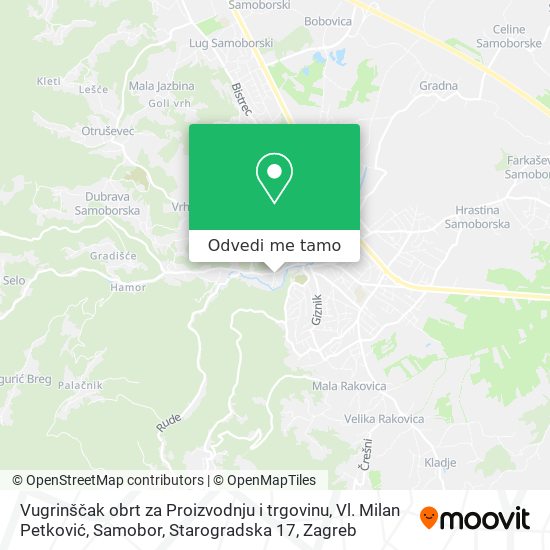 Karta Vugrinščak obrt za Proizvodnju i trgovinu, Vl. Milan Petković, Samobor, Starogradska 17