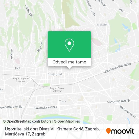 Karta Ugostiteljski obrt Divas Vl. Kismeta Ćorić, Zagreb, Martićeva 17