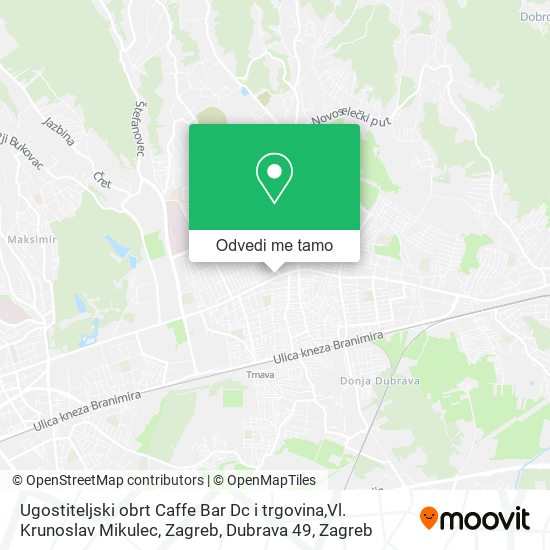 Karta Ugostiteljski obrt Caffe Bar Dc i trgovina,Vl. Krunoslav Mikulec, Zagreb, Dubrava 49
