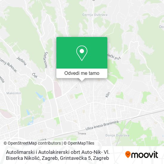 Karta Autolimarski i Autolakirerski obrt Auto-Nik- Vl. Biserka Nikolić, Zagreb, Grintavečka 5