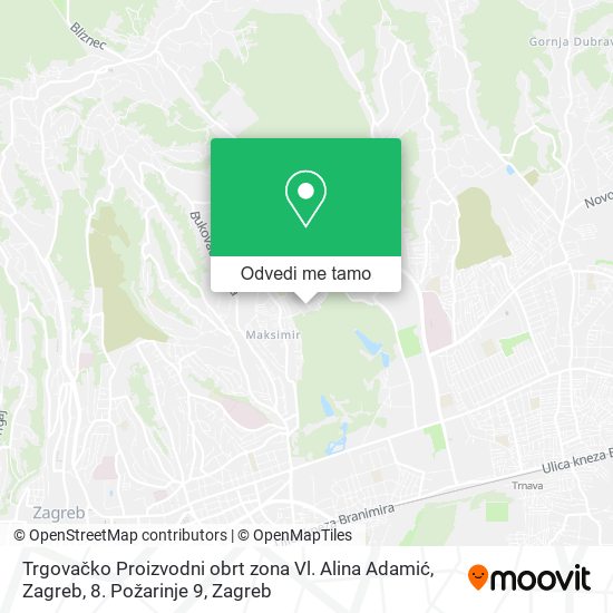 Karta Trgovačko Proizvodni obrt zona Vl. Alina Adamić, Zagreb, 8. Požarinje 9