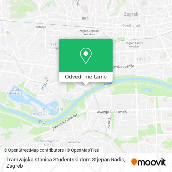 Karta Tramvajska stanica Studentski dom Stjepan Radić