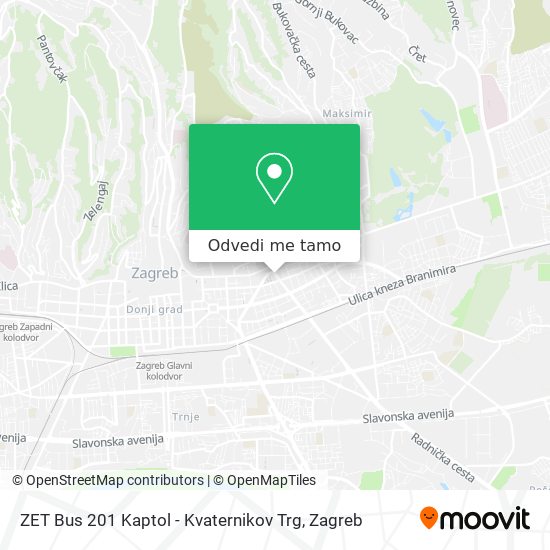 Karta ZET Bus 201 Kaptol - Kvaternikov Trg