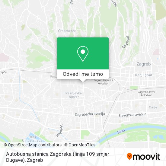 Karta Autobusna stanica Zagorska (linija 109 smjer Dugave)