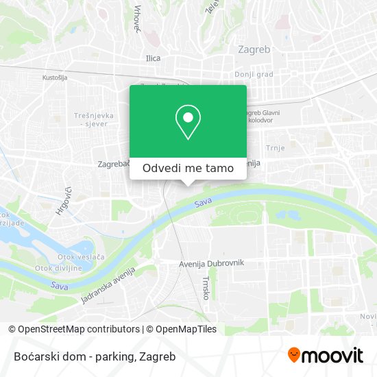 Karta Boćarski dom - parking