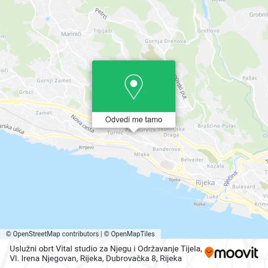 Karta Uslužni obrt Vital studio za Njegu i Održavanje Tijela, Vl. Irena Njegovan, Rijeka, Dubrovačka 8