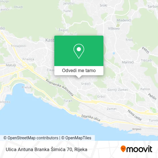 Karta Ulica Antuna Branka Šimića 70