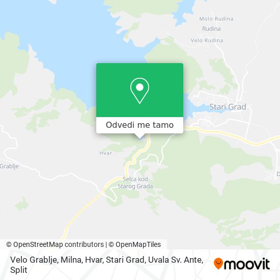 Karta Velo Grablje, Milna, Hvar, Stari Grad, Uvala Sv. Ante