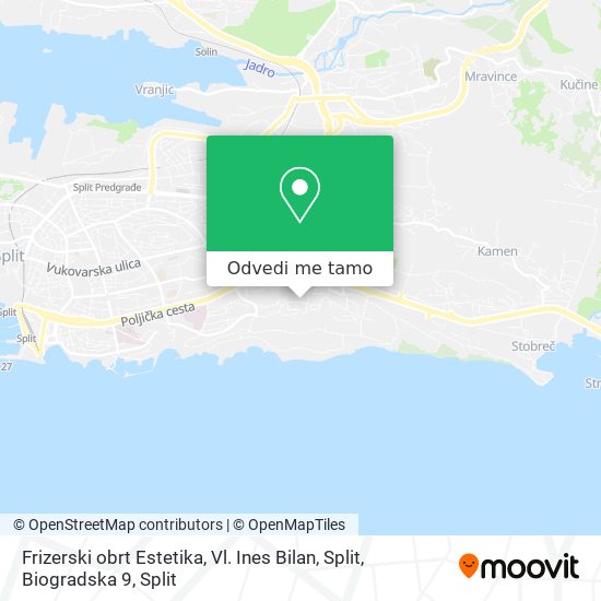 Karta Frizerski obrt Estetika, Vl. Ines Bilan, Split, Biogradska 9