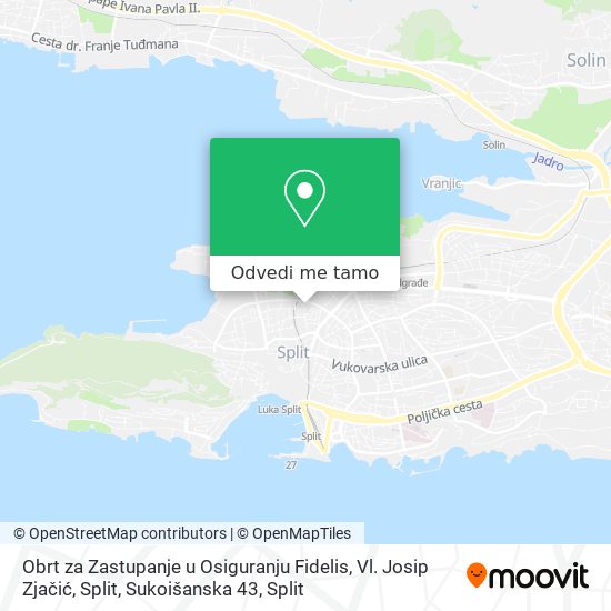 Karta Obrt za Zastupanje u Osiguranju Fidelis, Vl. Josip Zjačić, Split, Sukoišanska 43