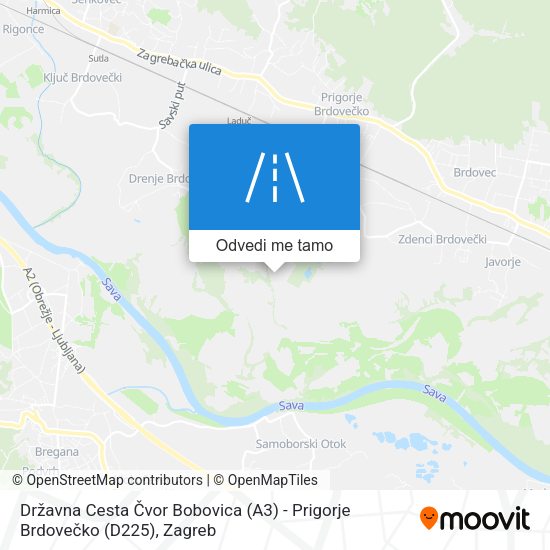 Karta Državna Cesta Čvor Bobovica (A3) - Prigorje Brdovečko (D225)