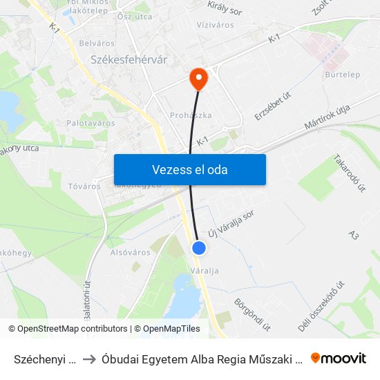 Széchenyi Utca 113. to Óbudai Egyetem Alba Regia Műszaki Kar Geoinformatikai Intézet map