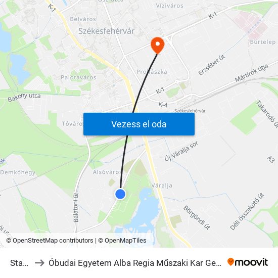 Stadion to Óbudai Egyetem Alba Regia Műszaki Kar Geoinformatikai Intézet map