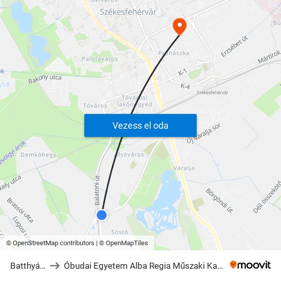 Batthyány Köz to Óbudai Egyetem Alba Regia Műszaki Kar Geoinformatikai Intézet map