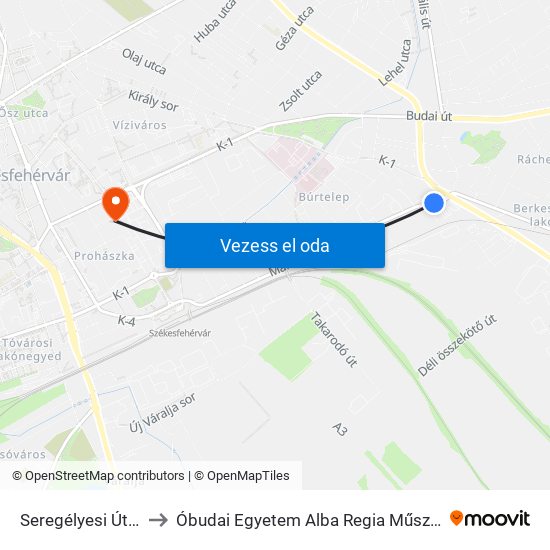 Seregélyesi Út / Mártírok Útja to Óbudai Egyetem Alba Regia Műszaki Kar Geoinformatikai Intézet map