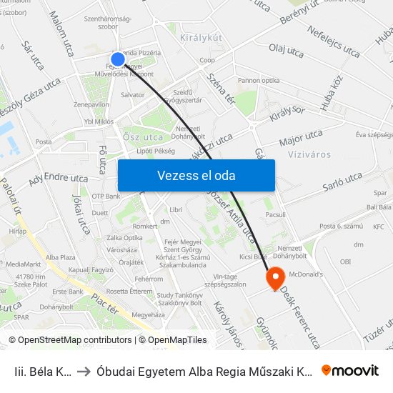 Iii. Béla Király Tér to Óbudai Egyetem Alba Regia Műszaki Kar Geoinformatikai Intézet map