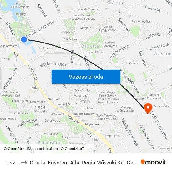 Uszoda to Óbudai Egyetem Alba Regia Műszaki Kar Geoinformatikai Intézet map