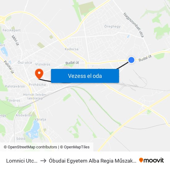 Lomnici Utca / Budai Út to Óbudai Egyetem Alba Regia Műszaki Kar Geoinformatikai Intézet map