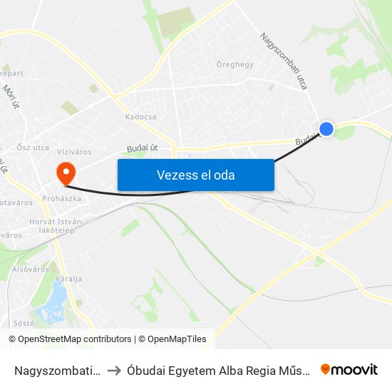 Nagyszombati Utca / Budai Út to Óbudai Egyetem Alba Regia Műszaki Kar Geoinformatikai Intézet map