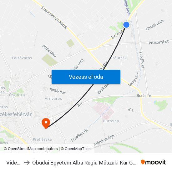 Videoton to Óbudai Egyetem Alba Regia Műszaki Kar Geoinformatikai Intézet map