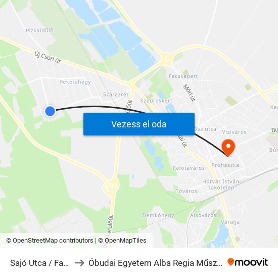 Sajó Utca / Farkasvermi Utca to Óbudai Egyetem Alba Regia Műszaki Kar Geoinformatikai Intézet map