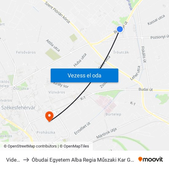 Videoton to Óbudai Egyetem Alba Regia Műszaki Kar Geoinformatikai Intézet map