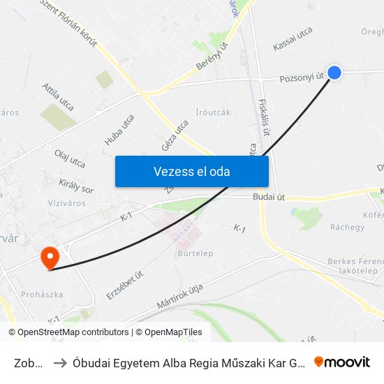 Zobori Út to Óbudai Egyetem Alba Regia Műszaki Kar Geoinformatikai Intézet map