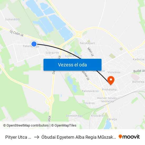 Pityer Utca / Rába Utca to Óbudai Egyetem Alba Regia Műszaki Kar Geoinformatikai Intézet map