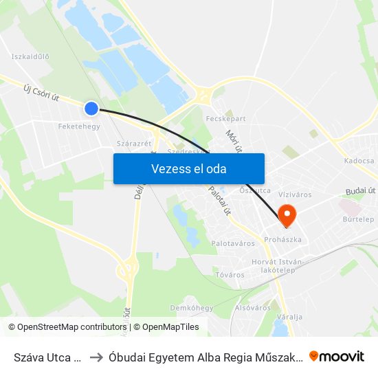 Száva Utca / Új Csóri Út to Óbudai Egyetem Alba Regia Műszaki Kar Geoinformatikai Intézet map