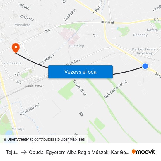 Tejüzem to Óbudai Egyetem Alba Regia Műszaki Kar Geoinformatikai Intézet map