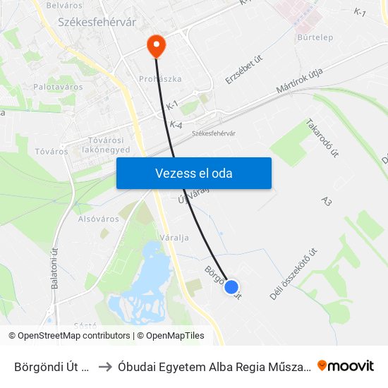 Börgöndi Út / Akácfa Utca to Óbudai Egyetem Alba Regia Műszaki Kar Geoinformatikai Intézet map