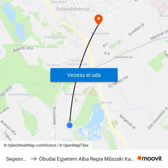 Segesvári Utca to Óbudai Egyetem Alba Regia Műszaki Kar Geoinformatikai Intézet map