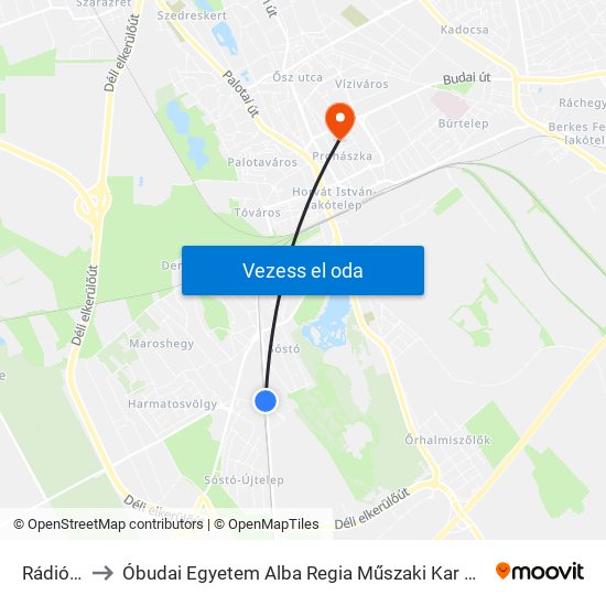 Rádió Utca to Óbudai Egyetem Alba Regia Műszaki Kar Geoinformatikai Intézet map