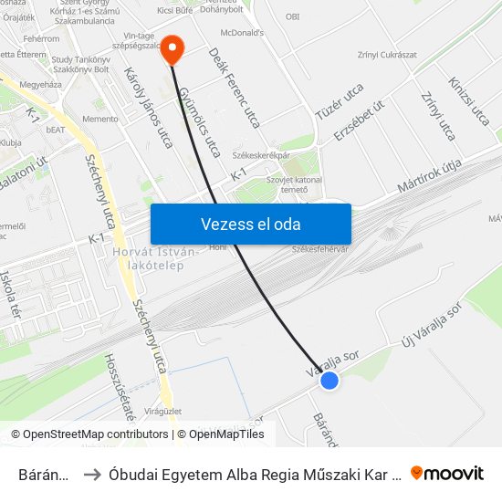 Bárándi Utca to Óbudai Egyetem Alba Regia Műszaki Kar Geoinformatikai Intézet map