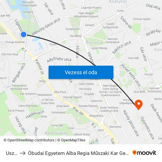 Uszoda to Óbudai Egyetem Alba Regia Műszaki Kar Geoinformatikai Intézet map