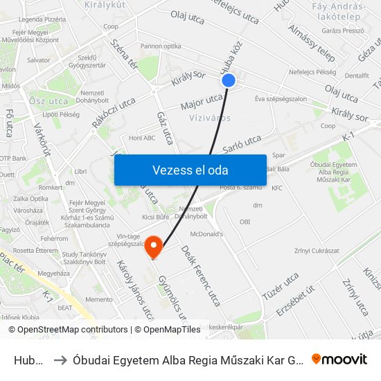 Huba Köz to Óbudai Egyetem Alba Regia Műszaki Kar Geoinformatikai Intézet map