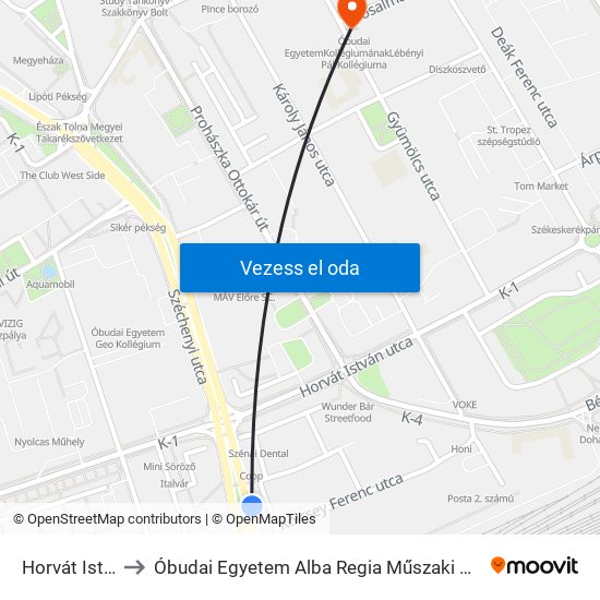 Horvát István Utca to Óbudai Egyetem Alba Regia Műszaki Kar Geoinformatikai Intézet map
