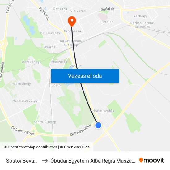 Sóstói Bevásárlóközpont to Óbudai Egyetem Alba Regia Műszaki Kar Geoinformatikai Intézet map