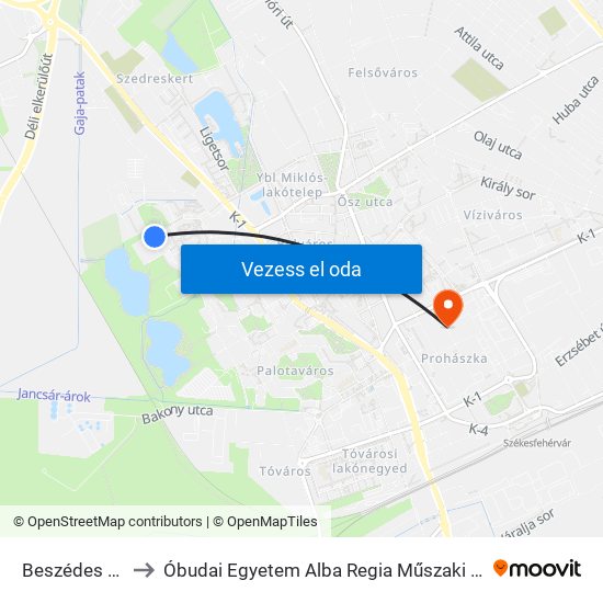 Beszédes József Tér to Óbudai Egyetem Alba Regia Műszaki Kar Geoinformatikai Intézet map