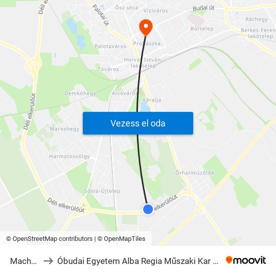 Macher Zrt. to Óbudai Egyetem Alba Regia Műszaki Kar Geoinformatikai Intézet map
