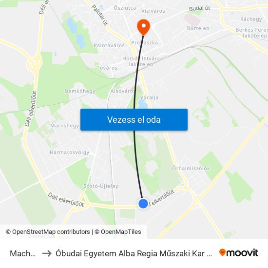 Macher Zrt. to Óbudai Egyetem Alba Regia Műszaki Kar Geoinformatikai Intézet map