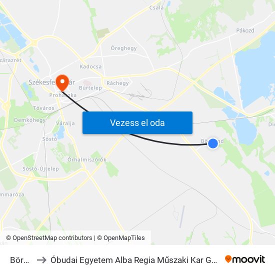 Börgönd to Óbudai Egyetem Alba Regia Műszaki Kar Geoinformatikai Intézet map