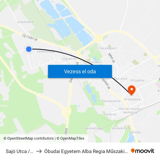 Sajó Utca / Rába Utca to Óbudai Egyetem Alba Regia Műszaki Kar Geoinformatikai Intézet map