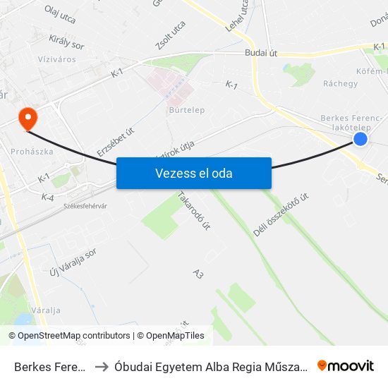Berkes Ferenc Lakótelep to Óbudai Egyetem Alba Regia Műszaki Kar Geoinformatikai Intézet map